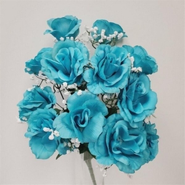 Wall-To-Wall 14 Turquoise Open Roses Artificial Flowers - WA2460932