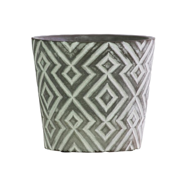 H2H Terracotta Round Pot with Embossed Diamond Pattern Design Body & Tapered Bottom, Washed Gray - H22502060