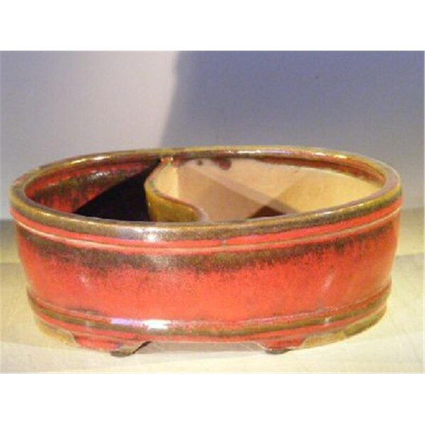 Paisaje 10 x 8 x 3.75 in. Ceramic Bonsai Pot, Parisian Red - Oval - PA2529710