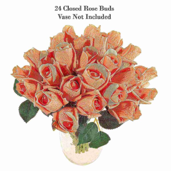 Nature Spring 24PC Artificial Rose Buds, Coral - 411614CUQ