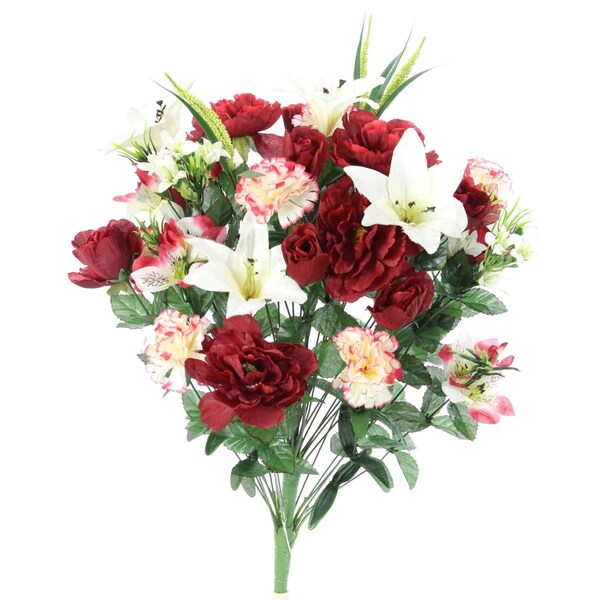 Adlmired By Nature Admired by Nature ABN1B001-BG-CM 40 Stems Artificial Full Blooming Lily; Rose Bud; Carnation & Mum with Greenery Mixed Flower - Burgundy & Cream - ABN1B001-BG-CM