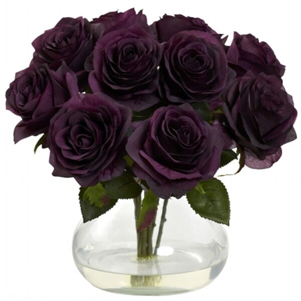 Nearly Natural Rose Arrangement With Vase - Purple Elegance - 1367-PE