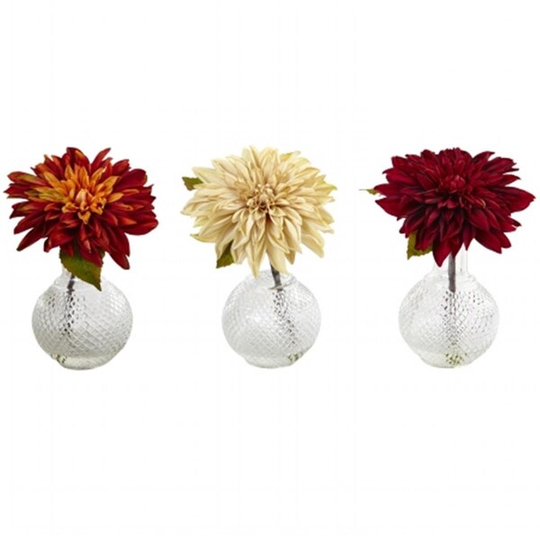 Nearly Natural Dahlia With Decorative Vase - Set of 3, 3PK - 4130-S3