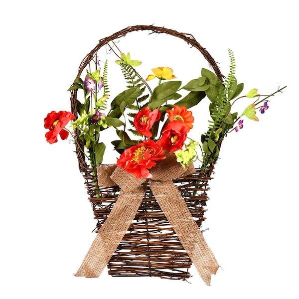 Dare2Decor 20 in. Coral  Orange &amp; Green Artificial Mixed Floral Basket - DA3255752