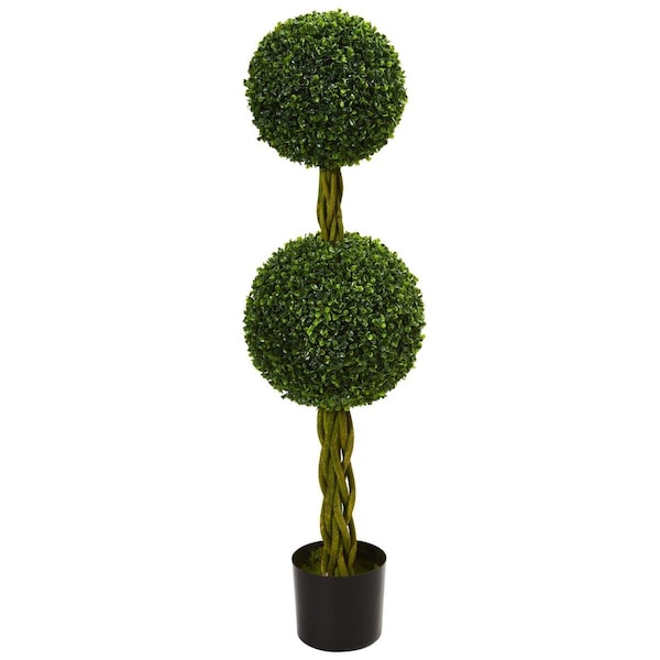 Nearly Natural 4 ft. Boxwood Double Ball Artificial Topiary Tree with Woven Trunk UV Resistant - 5521