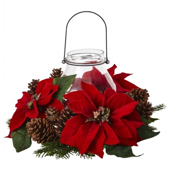 Nearly Natural Poinsettia Pine and Pine Cone Candelabrum - 4875