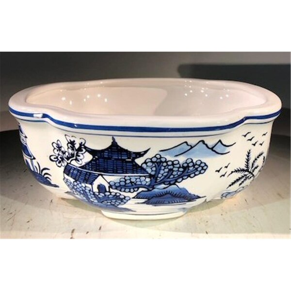 Paisaje Porcelain Bonsai Pot, Blue & White - Rectangle - PA2529756