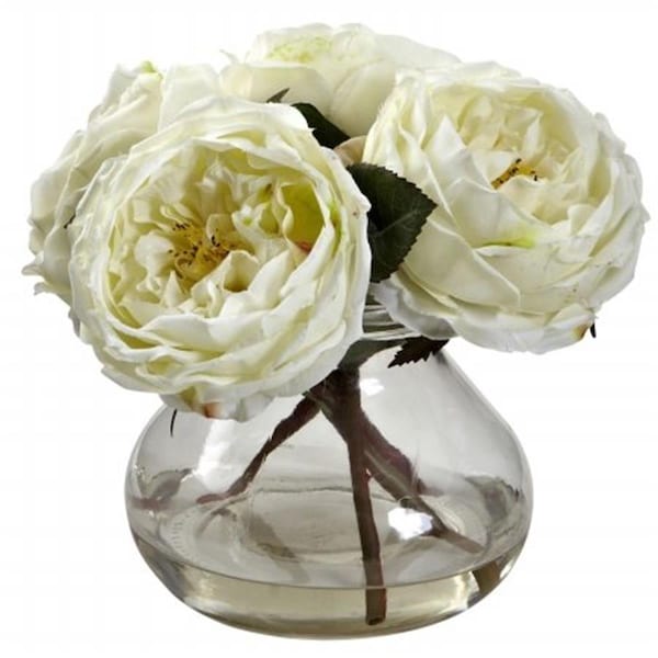 Nearly Natural Fancy Rose With Vase - White - 1391-WH