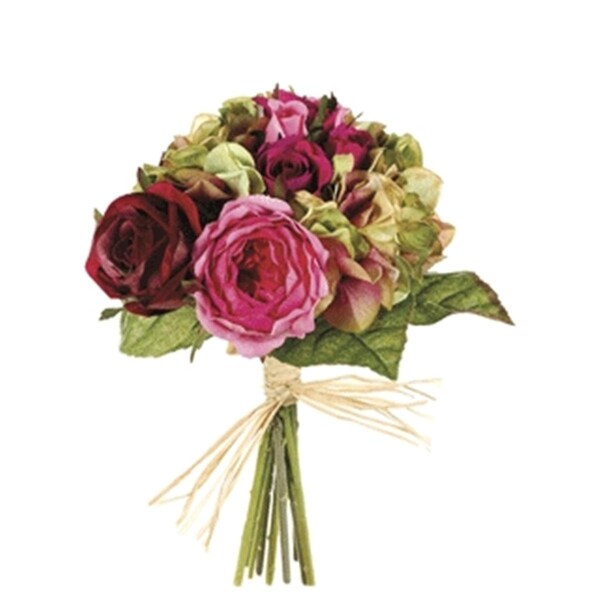 Allstate FBQ685-RO-GR 10.5 in. Rose-Hydrangea Bouquet Rose-Green, 6PK - FBQ685-RO/GR
