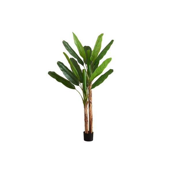Monarch Specialties Artificial Plant, 83'' Tall, Banana Tree, Indoor, Decorative, Fake, Green Leaves, Black Pot - I 9593
