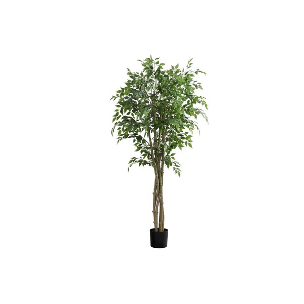 Monarch Specialties Artificial Plant, 79'' Tall, Ficus Tree, Floor, Real Touch, Potted, Green Leaves, Black Pot - I 9549