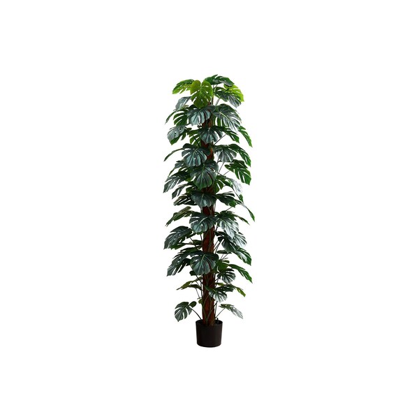 Monarch Specialties Artificial Plant, 83'' Tall, Monstera Tree, Floor, Indoor, Decorative, Green Leaves, Black Pot - I 9521