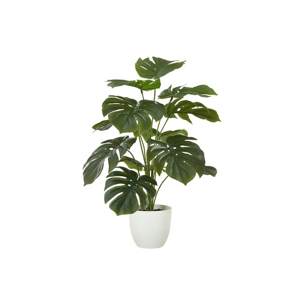 Monarch Specialties Artificial Plant, 24'' Tall, Monstera, Indoor, Fake, Decorative, Green Leaves, White Pot - I 9551