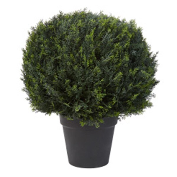 Perfectpillows 23 in. Artificial Cypress Topiary Ball Style Faux Plant in Sturdy Pot - PE2064006