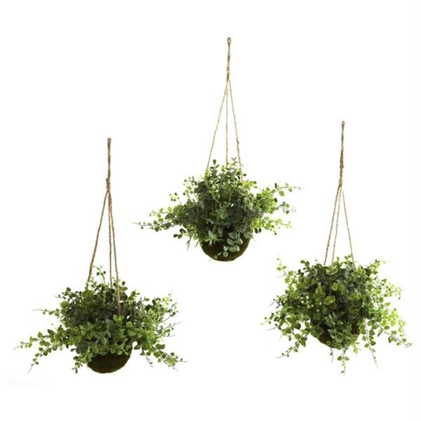 Nearly Natural Eucalyptus- Maiden Hair and Berry Han- ng Basket - Set of 3, 3PK - 6741-S3