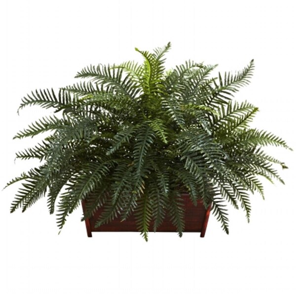 Nearly Natural River Fern With Wood Planter - 6804