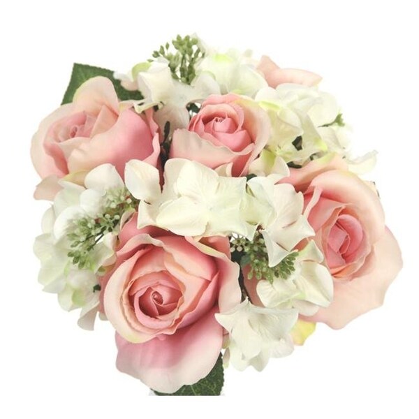 Adlmired By Nature Admired By Nature GPB8359-CM - PK 9 Stems Artificial Rose & Hydrangea Mixed Bouquet; Cream & Pink - GPB8359-CM/PK