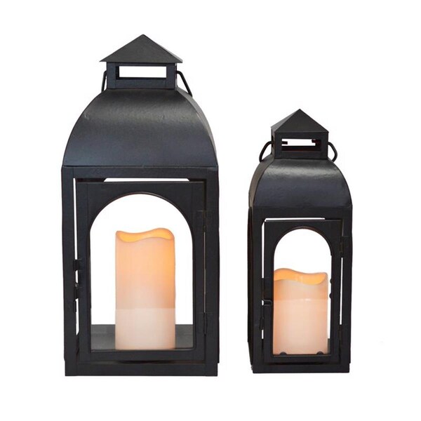 Or 15 in. One Mantle Metal Dome LED Candle Lantern - Black, 2PK - OR2741834