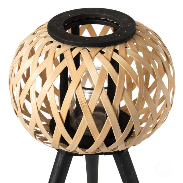 Vintiquewise Modern Black, Natural Bamboo Candle Decorative Trellis Design Lantern with Stand - QI004166
