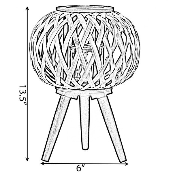 Vintiquewise Modern Black, Natural Bamboo Candle Decorative Trellis Design Lantern with Stand - QI004166