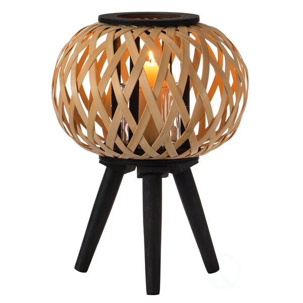 Vintiquewise Modern Black, Natural Bamboo Candle Decorative Trellis Design Lantern with Stand - QI004166