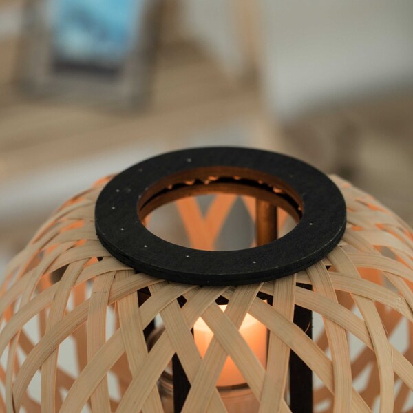Vintiquewise Modern Black, Natural Bamboo Candle Decorative Trellis Design Lantern with Stand - QI004166