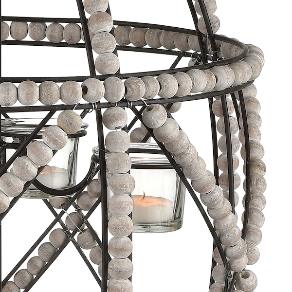 Elk Signature Riverrun Candle Holder in Whitewashed Wood and Oil Rubbed Bronze, Small - 351-10776