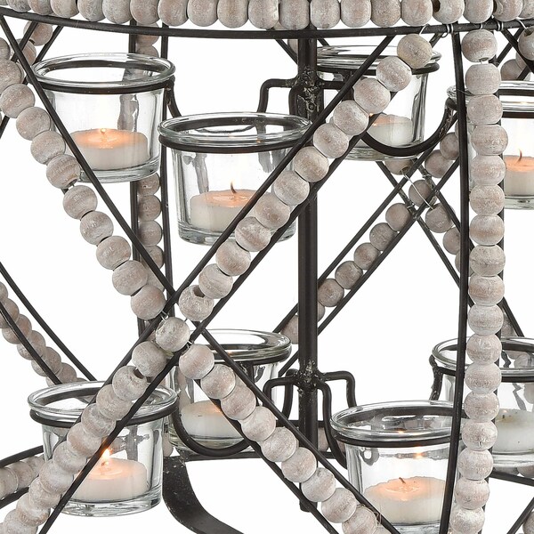 Elk Signature Riverrun Candle Holder in Whitewashed Wood and Oil Rubbed Bronze, Small - 351-10776