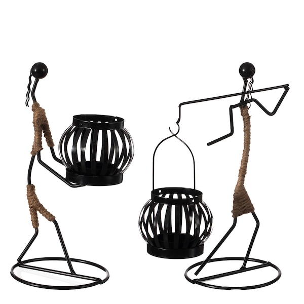 Fabulaxe Wire Figure Candle Holder Modern Tea Light Lantern Tabletop Centerpiece Candle Stand, 2PK - QI004343.AB