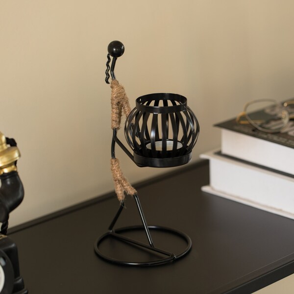 Fabulaxe Wire Figure Candle Holder Modern Tea Light Lantern Tabletop Centerpiece Candle Stand, 2PK - QI004343.AB