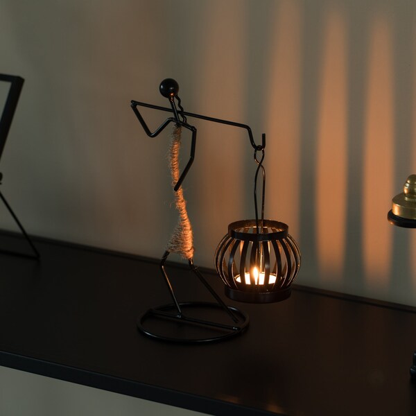 Fabulaxe Wire Figure Candle Holder Modern Tea Light Lantern Tabletop Centerpiece Candle Stand, 2PK - QI004343.AB