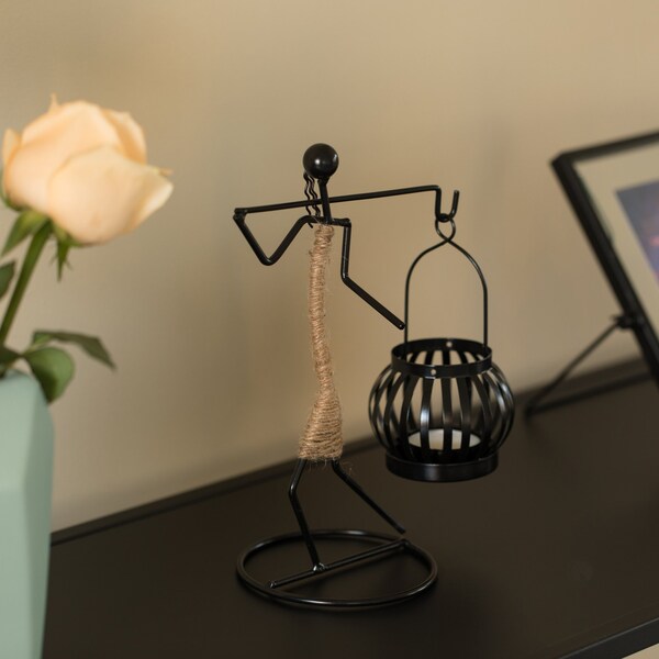 Fabulaxe Wire Figure Candle Holder Modern Tea Light Lantern Tabletop Centerpiece Candle Stand, 2PK - QI004343.AB