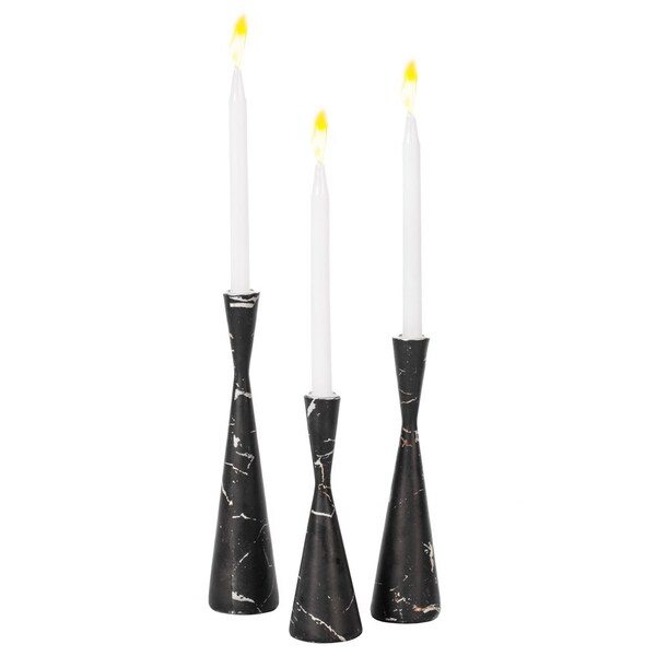 Fabulaxe Marble Resin Candle Holders - Pack of 18 Black Decorative Taper Candlesticks for Home Decor,  - QI004063.BK.6