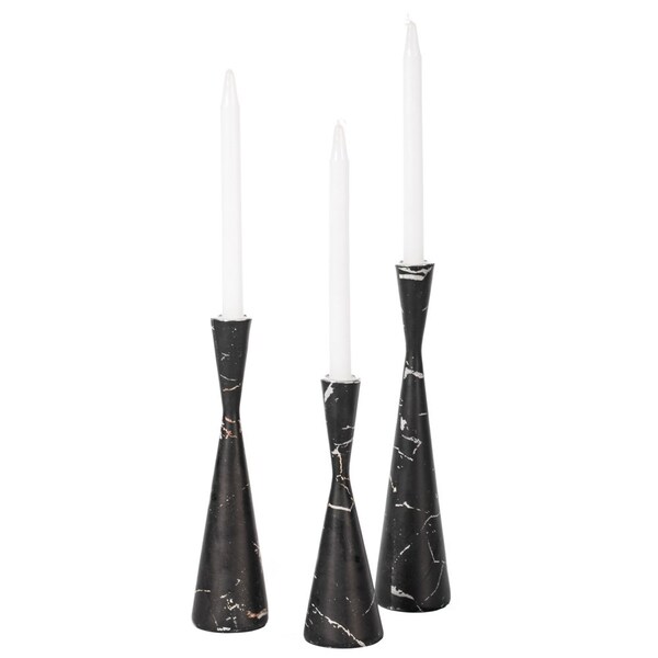 Fabulaxe Marble Resin Candle Holders - Pack of 18 Black Decorative Taper Candlesticks for Home Decor,  - QI004063.BK.6