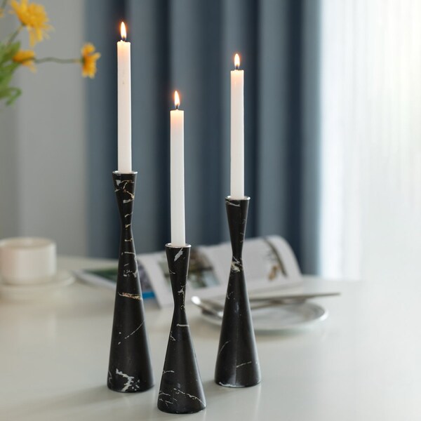 Fabulaxe Marble Resin Candle Holders - Pack of 18 Black Decorative Taper Candlesticks for Home Decor,  - QI004063.BK.6