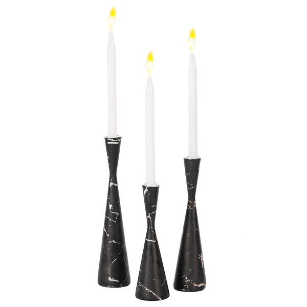 Fabulaxe Marble Resin Candle Holders - Pack of 18 Black Decorative Taper Candlesticks for Home Decor,  - QI004063.BK.6