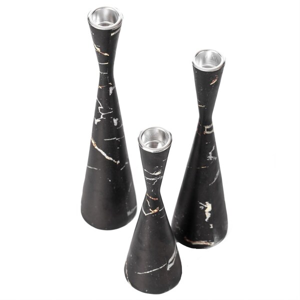Fabulaxe Marble Resin Candle Holders - Pack of 18 Black Decorative Taper Candlesticks for Home Decor,  - QI004063.BK.6