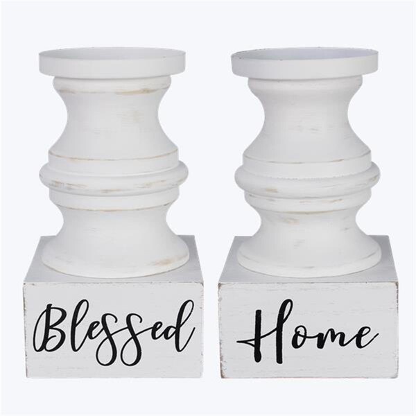 Youngs Wood Tabletop Pillar Candle Holder, Assorted Color - 2 Piece - 21777