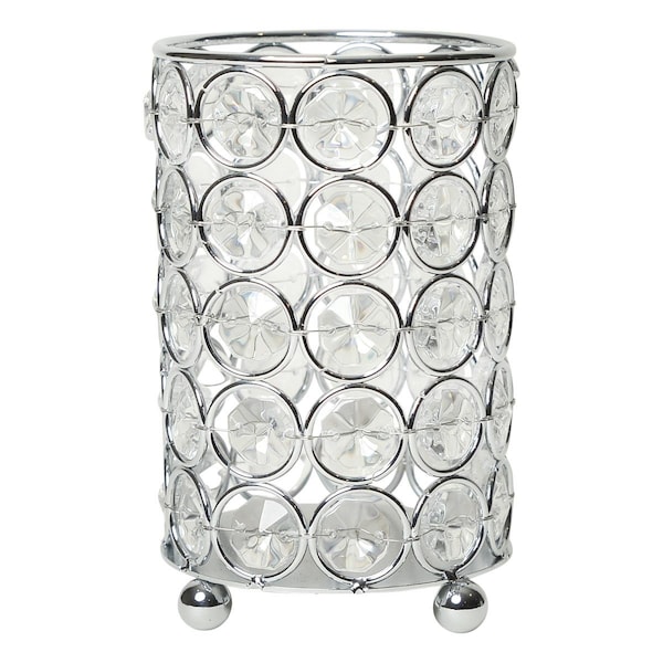 Pertenencias 5 in. Elipse Crystal Flower Vase, Candle Holder, Makeup Brush or Pen Organizer Cup - Chrome - PE2519814