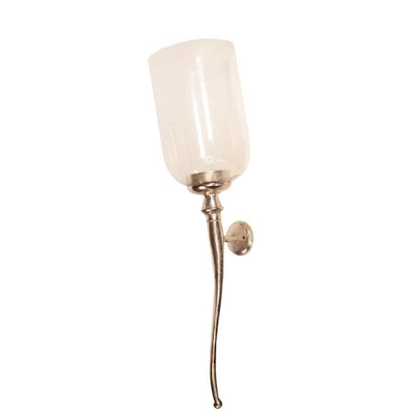 Privilege Privilege 96044 5.75 x 5.75 x 23 in. Aluminum Sconce with Glass Candle Ecasing; Small - Raw Nickel - 96044