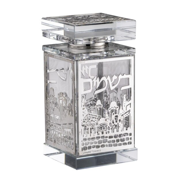 Schonfeld Collection 2 x 2 x 4 in. Crystal Besomim Holder, Jerusalem Silver - 161021