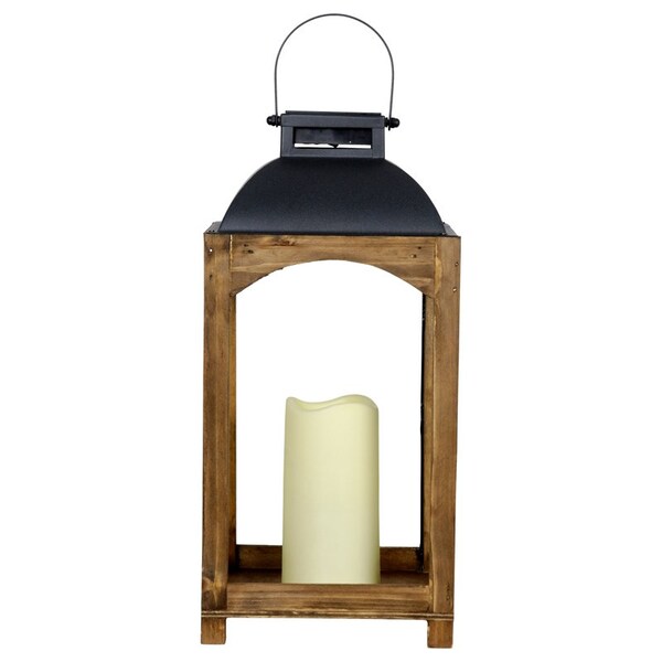 Exhart Exhart 16 in. Metal/Wood Multicolored Solar Lantern with Candle - 17970