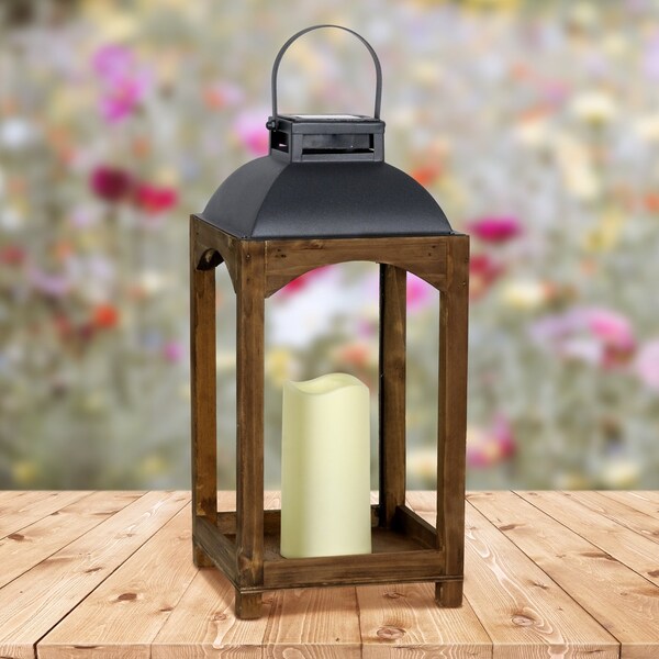 Exhart Exhart 16 in. Metal/Wood Multicolored Solar Lantern with Candle - 17970