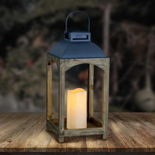 Exhart Exhart 16 in. Metal/Wood Multicolored Solar Lantern with Candle - 17970