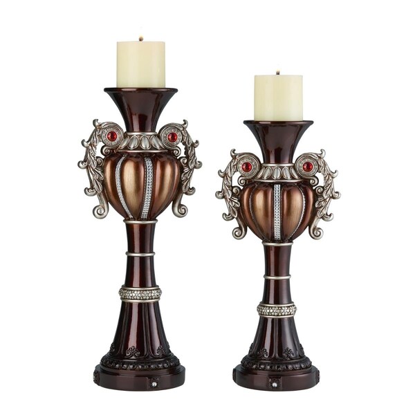 Ore Furniture 16  18 in Delicata Candleholder Reddish Bronze Silver Accents  Trimmings Set of 2 - K4296C