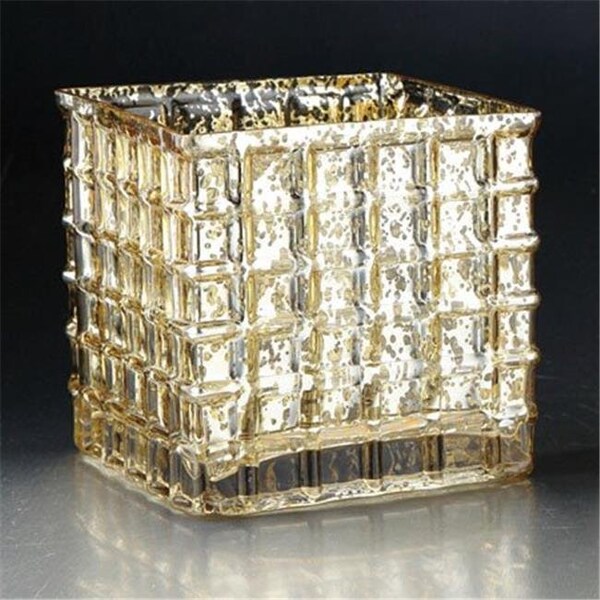 Diamond Star Diamond Star 57060 6 x 6 x 6 in. Square Glass Candle Holder; Gold - 57060