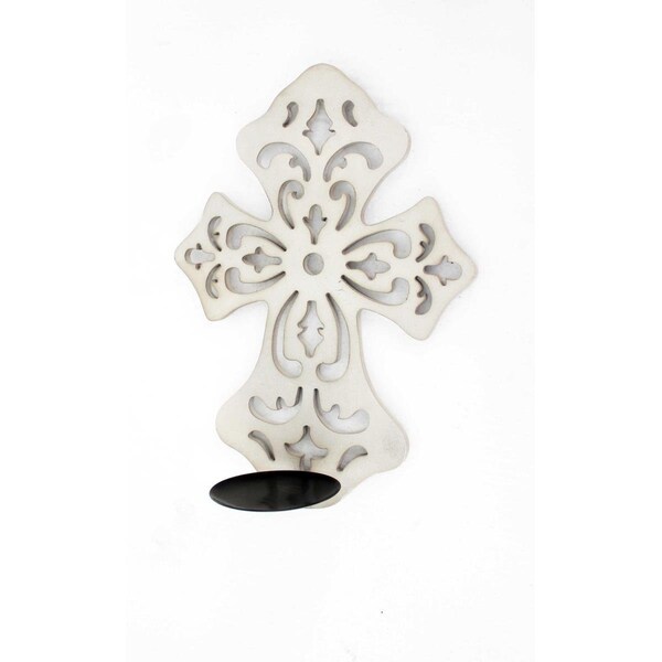 Homeroots Traditional Wooden Cross Candle Holder Sconce - 274562