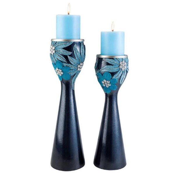 Ore International 14 in. -16 in. H Aqua Demeter Candleholder Set - K-4251C