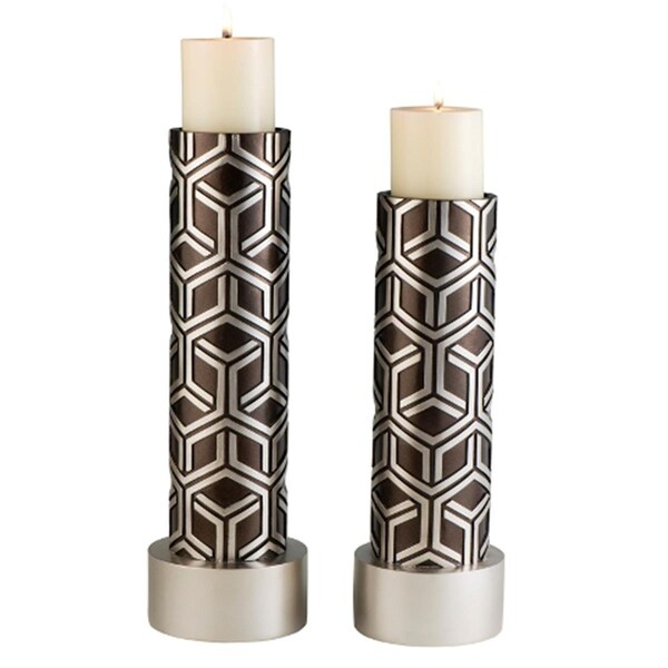 Ore International 14 16 in Chestnut Bamboo Weave Candleholders Brown Set of 2 - K4276C1