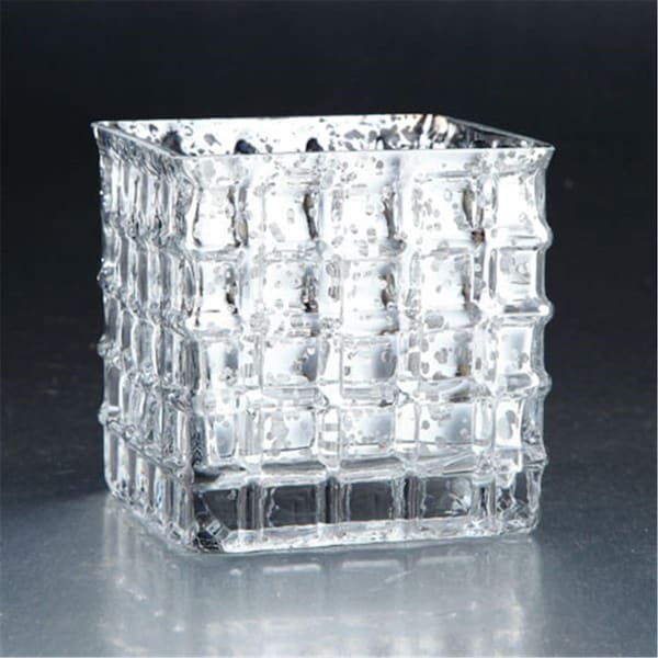 Diamond Star 4.5 x 4.5 x 4.5 in. Square Glass Candle Holder, Silver - 57056